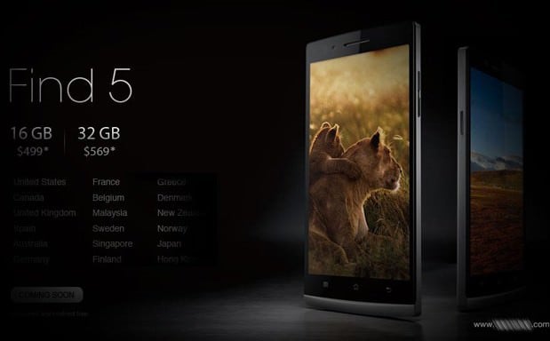 Internationella varianten av Oppo Find 5 börjar säljas idag Internationella varianten av Oppo Find 5 börjar säljas idag