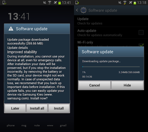 Samsung Galaxy Note 2 får 270MB stor firmware-uppdatering Samsung Galaxy Note 2 får 270MB stor firmware-uppdatering